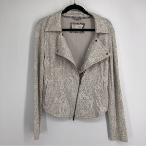 Anthropologie Jacket Womens Medium Luddy‎ Moto Jacket Cream Paisley Botanical